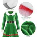 SOMSOC 5 Pack Women Christmas Elf Costume Set Velvet Dress Belt Striped Over Knee High Socks Elf Hat Shoes for Cosplay (XX-Large)