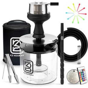 Portable Acrylic Hookah Set With Everything Charocal Holder HMD Tongs Accessories Shisha Bowl (NOVA -BLACK)
