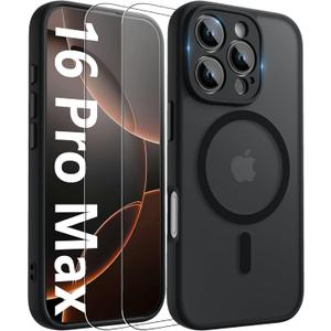 Innaght Magnetic for iPhone 16 Pro Max Case[Compatible with MagSafe][Camera Protection][2+Full Coverage Tempered Glass Screen Protector][Translucent Matte] Drop Protection Phone Case,6.9",Black