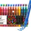 Grabie 24 Glitter Metallic Markers, Medium Tip Glitter Acrylic Paint Markers, Quick-Drying Water-based Ink Glitter Pens for Adults, DIY Crafts Making