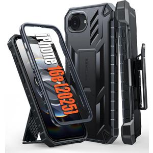FNTCASE for iPhone 16e 2025 Case: for iPhone 16E Military Grade Rugged Phone Cover with Kickstand & Holster | Shockproof TPU Protection Bumper Matte Textured Design | Heavy Duty Protector (Black)