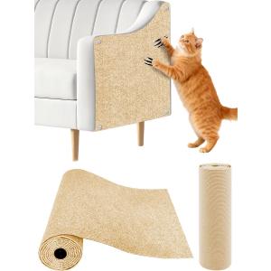 Cat Wall Scratcher Mat, Anti Cats Scratch Furniture Couch Carpet Corner Protector for Indoor, Trimmable Cat Scratching Pad Board Sofa Replacement Deterrent from Cats Claws (Khaki, 78.7x15.8In)
