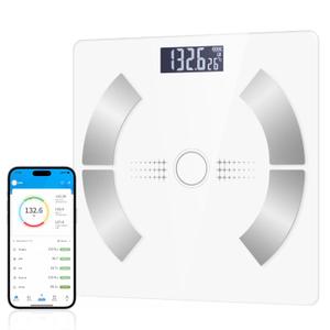 Accurate LED Display Bathroom Scale with Mobile App for Body Composition Analysis, Smart Digital Body Fat Scale (White)