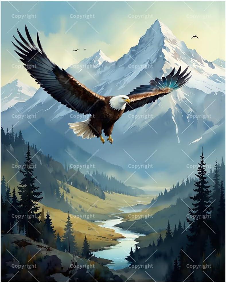 Eagle Flight Paint by Numbers Kit for Adults - DIY Mountain Painting on Canvas, Acrylic Paint Set, Suitable for Beginners, Ideal for Home Decoration or Gifts(16X20IN Framed)