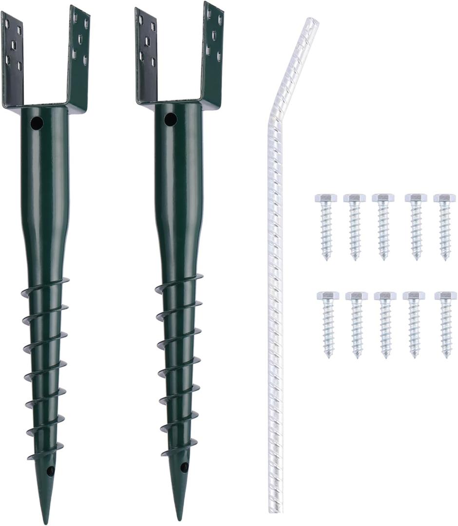 27inch No Dig Ground Screw Anchor Spike  U Shaped Post Stake for Mailbox and Fence, Includes Lag Bolts & Rebar, Fits Standard 4x4 (3.5" X 3.5" Inch) Post. 2 Pack