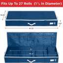 HOLDN STORAGE Premium Wrapping Paper Storage Container - Durable 600D Tear-Proof, Fits 27 Rolls Gift Wrap, Extra Pockets for Ribbons & Bows, Underbed Storage - Ideal for Holiday Christmas, Blue