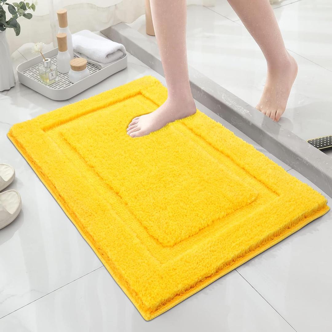 SHACOS Super Soft Bathroom Rug 20"x32" Non Slip Washable Bath Mat Microfiber Absorbent Bath Rug for Bathroom Indoor Doormat Shower Tub (20"x32", Yellow) (20"x32", Yellow)