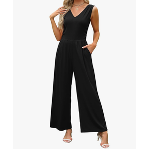 BMJL Womens Dressy Jumpsuits Sleeveless Wide Leg Pants Romper Casual V Neck One Piece Outfit with Pockets 2024, Size XXL