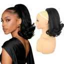 Drawstring Flick Ponytail Extension for Black Women, 14 Inch Yaki Straight Shoulder Length Ponytail with Natural Kinky Texture, Easy Wear Synthetic Hairpiece (1B Black)