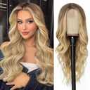 NAYOO Long Blonde Wig for Women - 26 Inch Blonde Hair Wigs for Women, Natural Looking Ombre Blond Wigs, Easy to Put Blonde Wavy wig, Heat Resistant Synthetic Wig Halloween (Ombre Blonde)