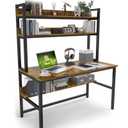 Aquzee Computer Desk with Hutch & Shelves, 47in Wide Desk with Bookshelf, 47W x 23.6D x 65H Tall Home Office Desk, Metal Legs St