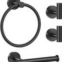 Lairuier Bathroom Hardware Set, 4-Piece Towel Bar Set Include Toilet Paper Holder,Towel Ring and 2 Towel Hooks Stainless Steel Wall Mounted Bathroom Hardware Accessories Set (Matte Black)