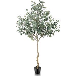 Eucalyptus Tree Artificial 7ft - Faux Eucalyptus Tree in Plastic Nursery Pot with 995 Silver Dollar Leaves - Artificial Trees for Office House Living Room Home Decor Indoor