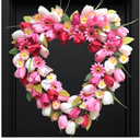 Bibelot Valentine's Day Heart Shaped Tulip Wreath, 20 Inch Pink White Tulip Floral Wreath for Front Door, Artificial Flower Heart Wreaths for Wedding Anniversary Festival Decorations