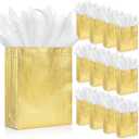 Sweetude 50 Pcs Reusable Gift Bags with Handles Grocery Gift Bags with Tissue Paper Glitter Shopping Bags for Present Birthday Wedding Party (Gold, 8 x 4 x 10 Inch)