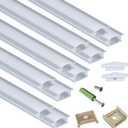 10-Pack 3.3FT 1M Recessed LED Strip Channel Diffuser System, 25X7MM Collar Aluminum Low Profile for Standing Cabinet Floating Shelf Alcove Routed Slot Tape Light with Milky Cover and Clips