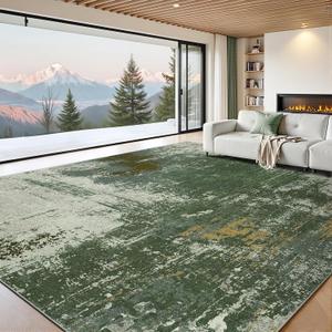 8x10 Rugs for Living Room - Modern Abstract Washable Rug, Ultra Soft Non Slip Low Pile Large Rugs, Floor Carpet for Bedroom Dining Room Office Laundry Nursery Home(Green)