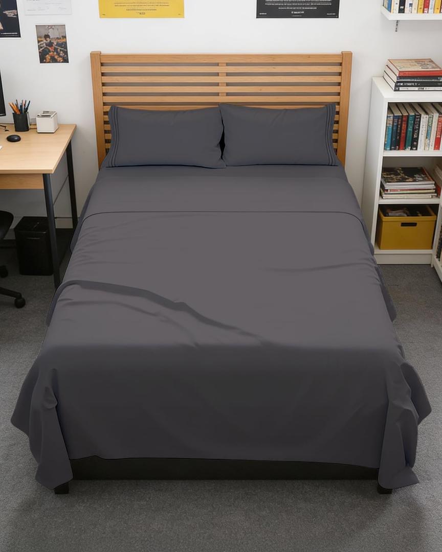 Full XL Bed Sheet - 4 Piece Full XL Bed Sheets Set - Soft, Breathable & Cooling - Hotel Luxury Bedding for Women, Men, Kids, Teens, Boys & Girls - Deep Pockets, Comfy, Fade & Wrinkle Free - Dark Grey