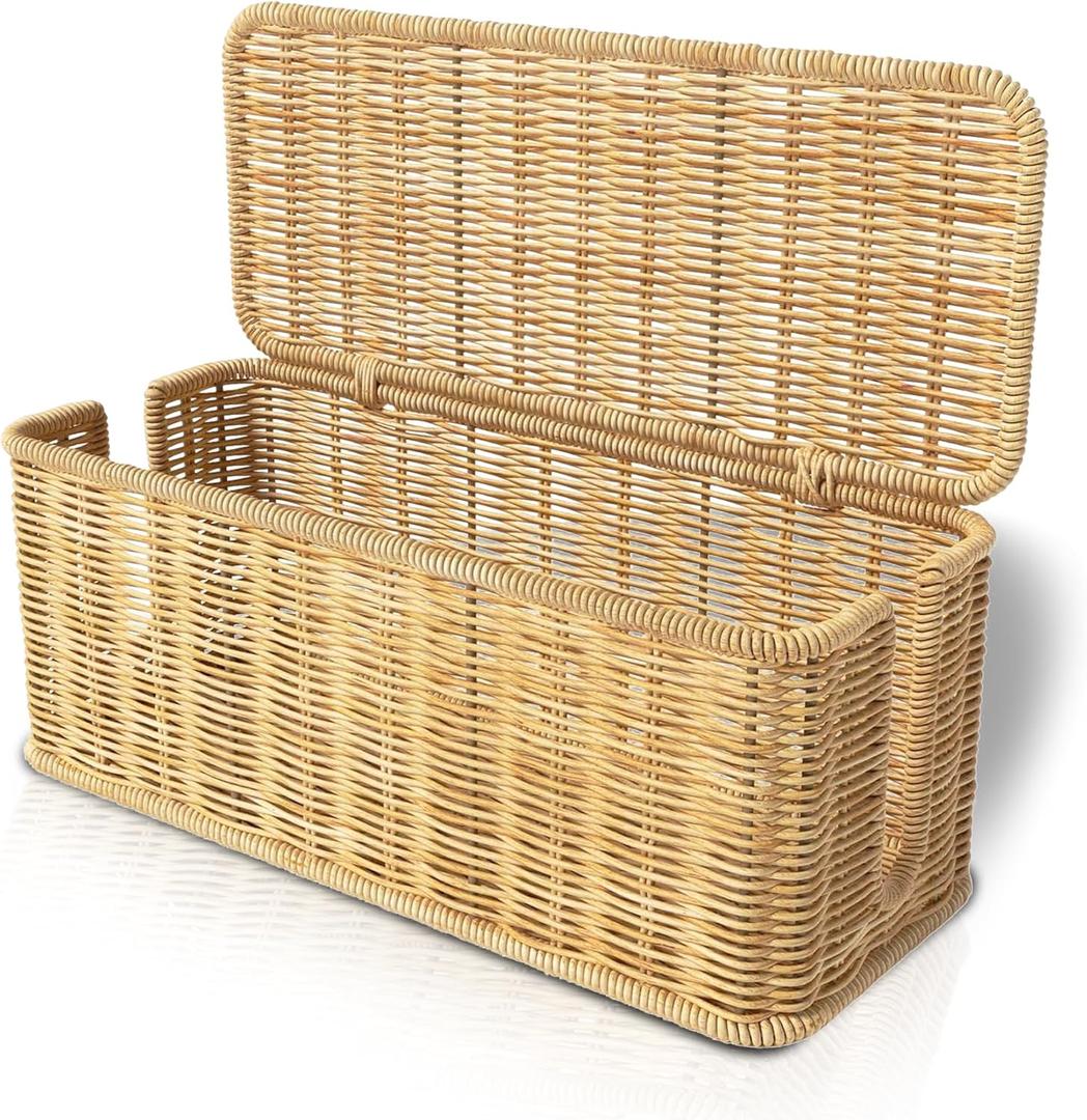 Handmade Cable management box,Rattan Cord Organizer Box,Power Cord Box Hider,Under Desk Cable Management for TV Wires Computer Router USB Hub