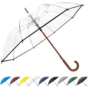 SoulRain 48" Clear Bubble Umbrella  Large Transparent Umbrella for Rain, Windproof & Automatic Open, Wedding Umbrellas for Women & Men, Vintage Stick Cane with Wooden Handle(Clear)