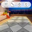 8x10ft Waterproof Outdoor Rug with LED Lights, Foldable Reversible Plastic Straw Mat for Patio RV Camping Picnic Balcony Beach Deck Indoor Outdoor Carpet, Black&White