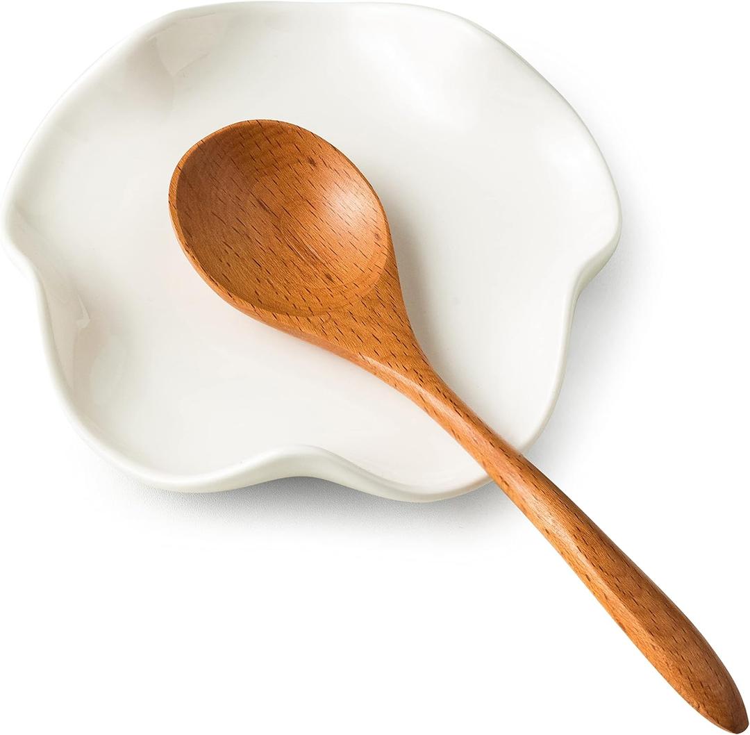Cute Spoon Rest for Stove Top, Ceramic Spoon Holder for Kitchen Counter, 5.3 Inches Coffee Spoon Holder Utensil Rest for Kitchen Gadget Cooking Gift Housewarming Wedding,Kitchen Decor, White