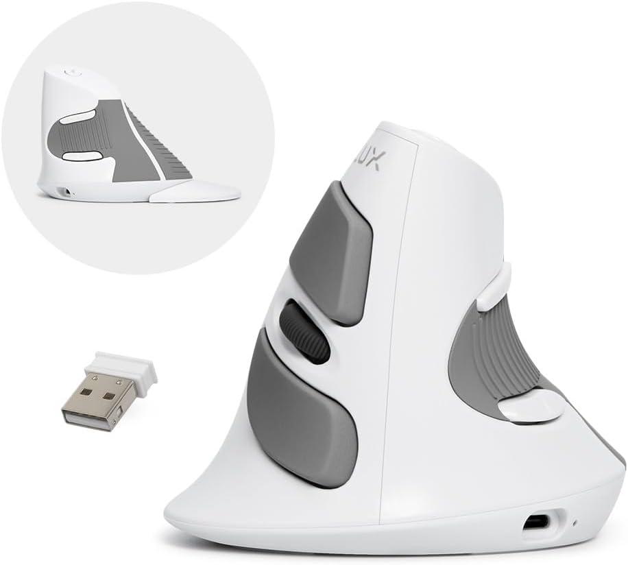 DELUX Ergonomic Vertical Mouse Wireless, Rechargeable Vertical Mouse, Bluetooth/2.4G Dual Mode, Slient Click, Removable Wrist Rest, 800/1200/1600DPI Levels, 6 Buttons, for Laptop/PC (M618G DB-White)