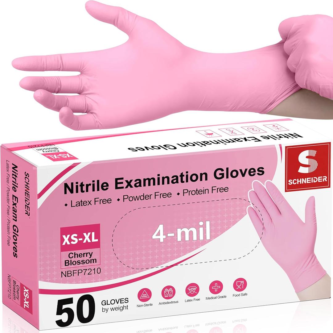Schneider Nitrile Exam Gloves, 4-mil Medical Gloves Disposable Latex Free, Powder Free, Food Safe Glove for Examination, XS