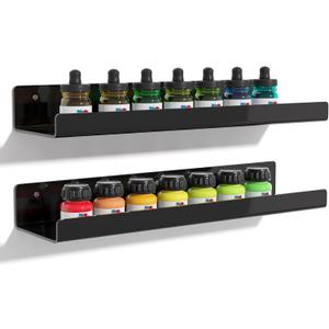 upsimples Acrylic Shelves for Wall Decor, 15" Display Shelf Perfume Organizer for Bathroom, Bedroom, Living Room, Floating Bookshelves for Kids, Black, 2 Pack