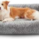 JOEJOY Dog Bed Medium Size Dog, Removable Washable Cover Orthopedic Soft Pet Bed, Anti-Slip Fluffy Plush Faux Rabbit Fur Puppy Bed, 30"x24"x8", Leopard Print, Grey