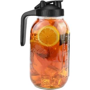 2 Quart (64oz) Wide Mouth Mason Jar Pitcher, Glass Pitcher with Lid - Heavy Duty, Leak Proof - Sun & Iced Tea Dispenser, Juice and Drinks, Breastmilk Storage - Black