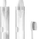 LRTOEH Travel Toothbrush with Built-in Toothpaste Container, Foldable Toothbrush with 2 Soft Brush Head, Portable Reusable Toothbrushes for Business Trips, Camping, Travel Size（White）