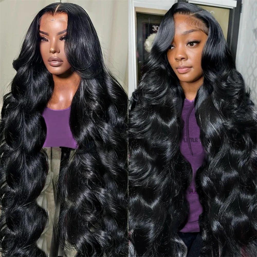 30 Inch 13x6 Lace Front Wigs Human Hair 220 Density Body Wave HD Lace Front Wigs Human Hair Pre Plucked Natural Black Glueless Frontal Wigs for Women
