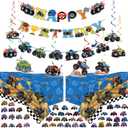 Monster Truck birthday Decorations Party Supplies include 2Pcs Tableclothes,Birthday Banner,Hanging Swirls,Stickers &Garland (Monstertruck)