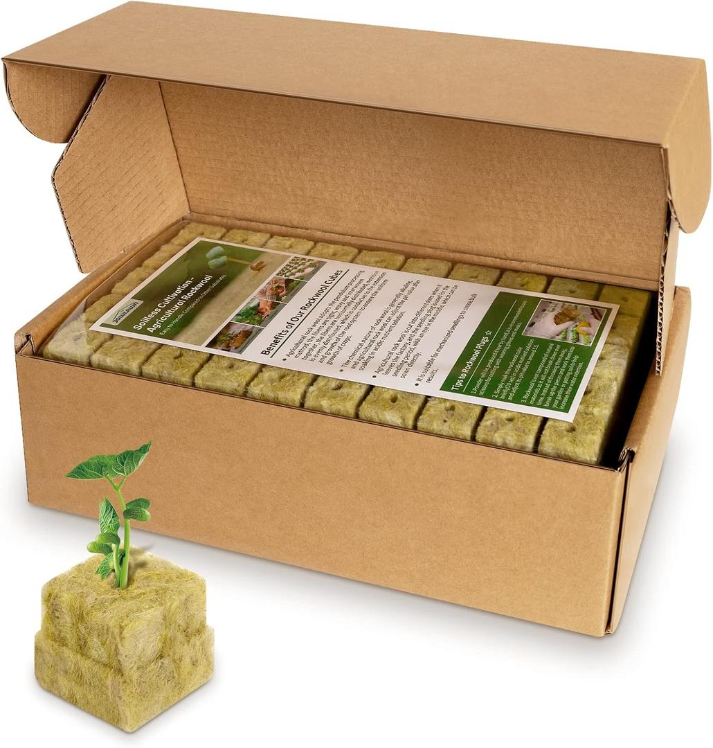 1" Rockwool Cubes for Hydroponics - (200 Plugs in Total) 4 Sheets Rockwool Grow Cubes for Rooting, Cuttings, Clone Plants, Starting Seeds, Ideal Rockwool for Hydroponic Growing