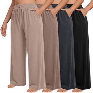 Neer 4 Pack Women's Plus Size Sweatpants Wide Leg Elastic Waist Lounge Yoga Pants Loose Fit Drawstring Jogger with Pockets(Black, Khaki, Coffee, Light Mixed Gray,4X-Large)