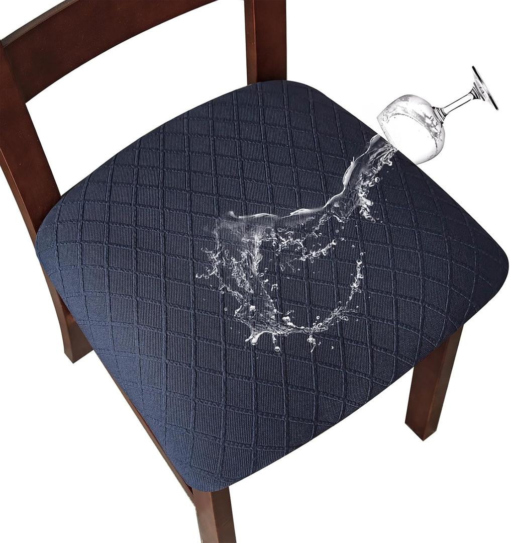 Genina Waterproof Seat Covers for Dining Room Chairs Covers Dining Chair Cover Kitchen Chair Covers (Navy Blue, 6 Pcs)