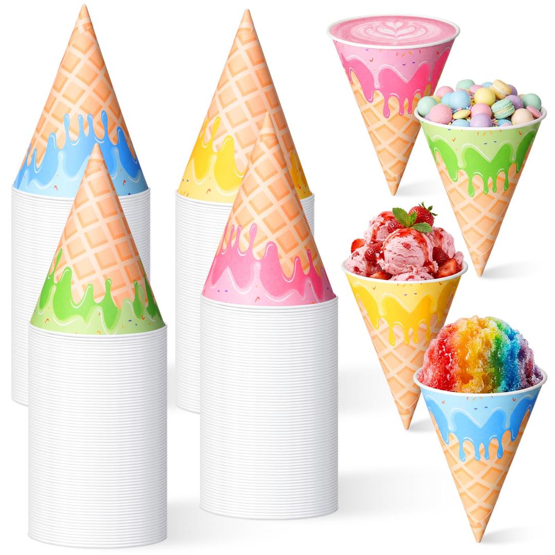 Honeydak 200 Pcs 6oz Ice Cream Drip Snow Cone Cups Disposable Paper Cone Cups Snack Cup Summer Ice Cream Cup For Slushie, Sorbet, Birthday Baseball Drip Party Supplies