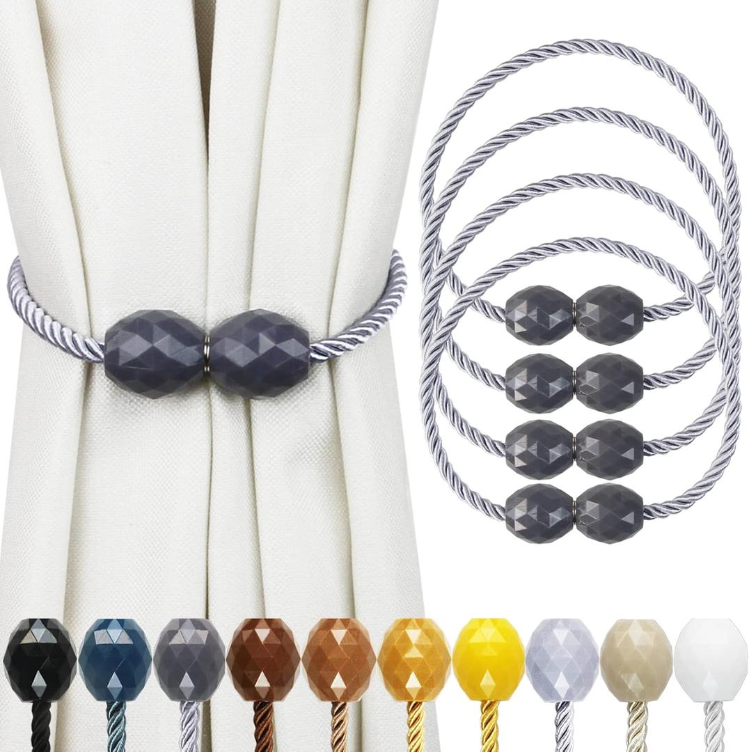 Strong Magnetic Curtain Tiebacks Grey 4 Pack Decorative Tie Backs Outdoor Curtain Rope Tiebacks Elegant Curtain Holdbacks for Drapes