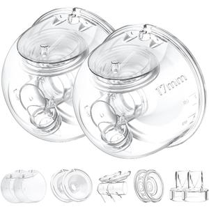 Two Full Milk Collector Cup Sets with 17mm Flange Compatible with Momcozy S12 Pro/S9 Pro Breast Pump, NOT for S9/S12, Replacement Pump Parts with Duckbill Valve, Flange, Diaphragm, Linker, Collector (2p Overall-17mm)