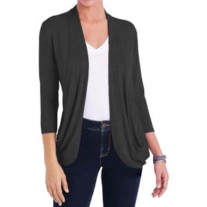 Women Casual Lightweight Cardigan 3/4 Sleeve Draped Open Front Soft Cardigans with Pockets (Gray, S)