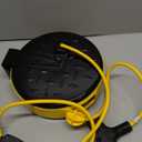 DEWENWILS 30 Ft Retractable Extension Cord Reel, Ceiling/Wall Mount 16/3 Gauge SJTW Power Cord with 3 Electrical Outlets Pigtail for Garage and Shop, 10 Amp Circuit Breaker, Metal Plate, UL Listed (Black/Yellow-yellow Cord)