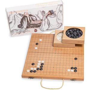 19 x19 Folding Go Game Set Board with and Bamboo Bowls and Imitation Jade Go Pieces