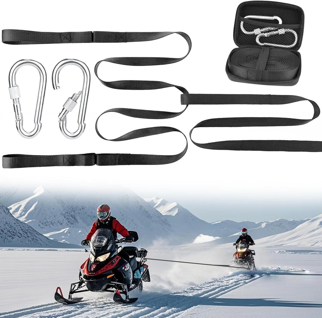 2 x Heavy-Duty 19ft Tow Strap for Snowmobile, Tow Strap with Hook Quick Hook Up for Sled, Skidoo, ATV - Emergency Gift with Storage Bag