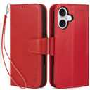 Arae Compatible with iPhone 16 Case Wallet with Card Holder,Wristlet Strap Wallet Flip Cover for iPhone 16 6.1 inch Men/Women, RFID Blocking, Kickstand, Litchi Wine Red