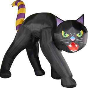 Haunted Hill Farm 9.8 Ft. Halloween Cat Blow Up with LED Lights, Giant Inflatable Yard Decor for Home, Haunted House, Black Cat with Spooky Green Eyes, Festive Outdoor Decorations for Patio and Yard