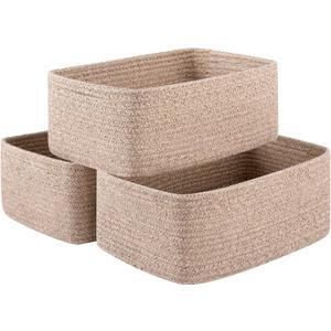 OIASKET 3 Pack Small Storage Baskets for Organizing, Cute Woven Decorative Gift Baskets for Shelves, Mini Closet Organizer Bins with Handles-13''Lx8.66''Wx5.11''H-Brown