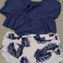 Womens Tankini Swimsuits Ruffled Tank Top Tummy Control Floral Modest Swimwear High Waisted Bikini (Large)