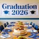 Graduation Decorations 2026, 200 Pcs Class of 2026 Graduation Party Supplies Kit with Paper Plates, Luncheon and Cocktail Napkins, Congrats Grad Decorations for 50 Guests (Blue)