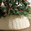 Treory Knitted Christmas Tree Collar: Cream White Basket Weave Knit Christmas Tree Collars for Artificial Trees, Rustic Handmade Tree Ring Tree Skirt Cover Beige Boho Farmhouse Christmas Home Dcor